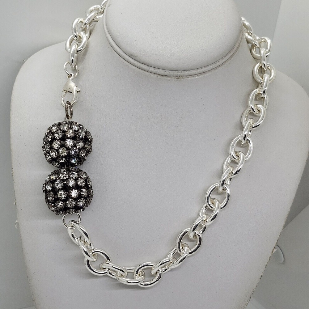 Silver Tone Necklace With Rhinestone Balls